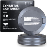 TuffTynz The Patriot gray Zyn can with knurled edge for secure, odor-proof storage.
