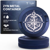 TuffTynz premium Zyn metal can front view, durable odor-proof storage for pouches.