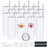 TUMBCHIC 16-pack sublimation tumblers with flat-edge white finish for crisp full-wrap designs.