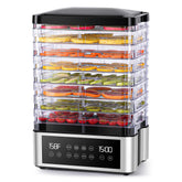Tupoyi food dehydrator front view with eight trays for even drying