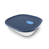 Tupperware Voila glass square baking dish, front view, versatile for prep and serving.
