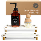 TWINKLE MOMENT 2PC water-absorbing stone tray front view helps keep sinks dry.