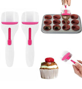 Tydlig Cupcake Scoop Dispenser in use for precise, no-drip batter portions.