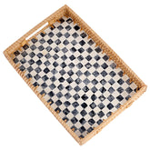Tynulox rectangle rattan tray with black checkerboard enhances coffee-table styling