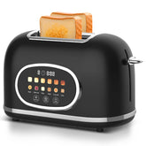Tyyaefy digital toaster front view with retro matte black design for stylish kitchens.