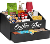 ugiftt coffee bar organizer front view with drawer for easy access to pods and cups
