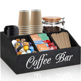 ugiftt coffee station organizer front view shows easy access to pods and condiments.