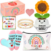 U-Goforst crochet sunflower pot brightens a teacher's desk.