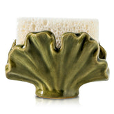 Uiddo ceramic sponge holder green front view keeps sponges accessible and counter tidy.