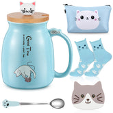 Uiifan cat coffee cup with lid in blue for warm tea moments