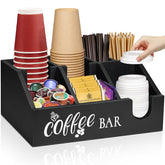 Uipame rustic coffee bar organizer with six compartments for K-Cups and accessories.