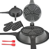 UKENEM cast-iron waffle maker with low-base design for cleaner cooking and even browning