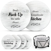 Ultimate Hostess funny coasters set with three sayings for lively gatherings
