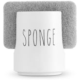 Ultimate Hostess ceramic sponge holder, front view, adds tidy sink style.