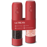 Ultrean crimson red grinder in action showing one-handed operation for easy seasoning.