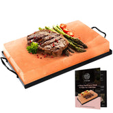 UMAID Himalayan salt block plate showing natural pink crystals for stylish serving and flavor enhancement.