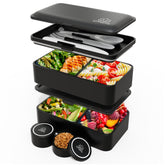 Umami Bento Box closed in matte black for easy lunch storage.