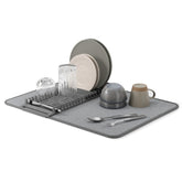 Umbra Udry drying mat and rack setup keeps dishes organized while air-drying.