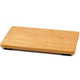 Umilife bamboo cutting board on top of Breville BOV900BSS oven protects cabinets from heat.