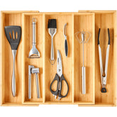 Umilife drawer organizer general view shows bamboo craftsmanship that keeps drawers tidy.