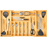 Umilife extra large bamboo drawer organizer with curved grooves for silverware