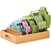 Umilife bamboo cabinet organizer for lids, keeps clutter down and lids upright.