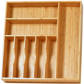Umilife large drawer organizer with bamboo base keeps kitchen utensils neatly arranged.
