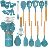 Umite Chef 33-piece wooden-handle utensils set, durable daily-use tools for home cooking.