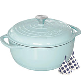 Umite Chef 6QT blue dutch oven with lid sealing freshness for flavorful meals.