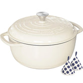 Umite Chef 6QT cream white enameled Dutch oven with lid on for moisture retention
