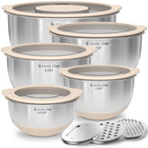 Umite Chef mixing bowls with warp-proof lids deliver a secure, leakproof seal for liquids.