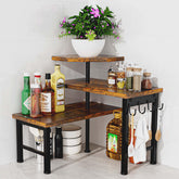 Uniqcovosa 3-tier corner shelf in brown saves counter space in a kitchen.