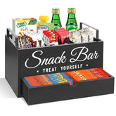 Unistyle snack organizer with four compartments and a drawer for clutter-free countertops.