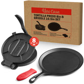 Uno Casa 8-inch tortilla press in action for fresh tortillas at home.