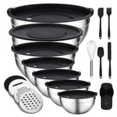 Unokit 7-piece mixing bowls with lids for easy prep and airtight storage.
