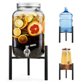 Uoveya beverage water jug stand front view showing a sturdy metal base for stable pouring