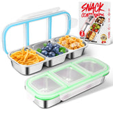 UPABLUNSO 3-compartment snack container in blue and green for organized lunches.