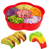 Uprony taco bar serving set with 12 taco holders keeps toppings organized.