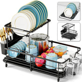 Urackify 2-tier dish drying rack extended over sink for space-saving countertops