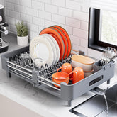 Urackify extendable dish drying rack expands to fit larger loads for versatile counter drying