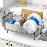 Urackify stainless-steel dish drying rack large-capacity keeps dishes organized after meals.
