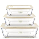 Urban Green square 65oz container in borosilicate glass keeps foods fresh and visible.