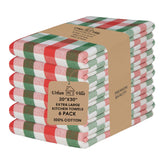 Urban Villa Christmas kitchen towels folded on counter, soft cotton drying dishes.