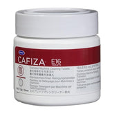 Urnex Cafiza espresso cleaning tablets in a jar for professional backflush cleaning.