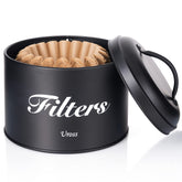 Uross coffee filter holder with lid keeps filters dust free and ready to use