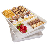 US Acrylic Avant White 15x10-inch 3-section tray for organized appetizer service.