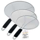 U.S. Kitchen Supply 13-inch splatter guard with fine mesh reduces grease splatter during frying.
