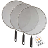 U.S. Kitchen Supply 3-piece splatter guard set on 13-inch pan prevents grease.