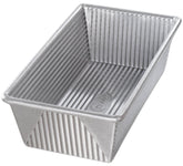 USA Pan 1145LF loaf pan top view, durable aluminized steel for even baking.