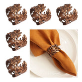 Utalek leaf shape napkin rings bronze six-piece set for elegant table settings
